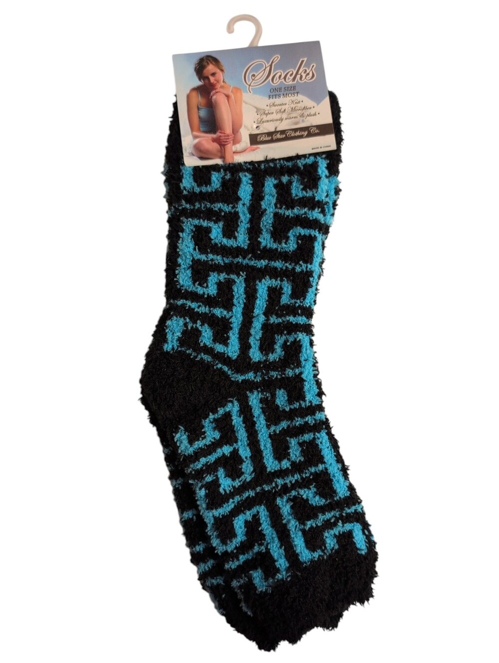 NWT Blue And Black Patterned Plush Warm Winter Socks
